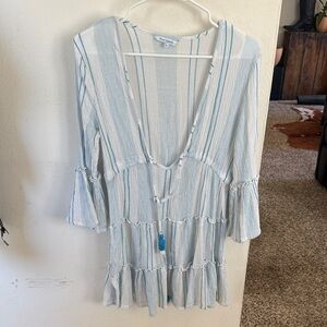 Blue Island Striped Blue and White Women's Swim Cover-Up